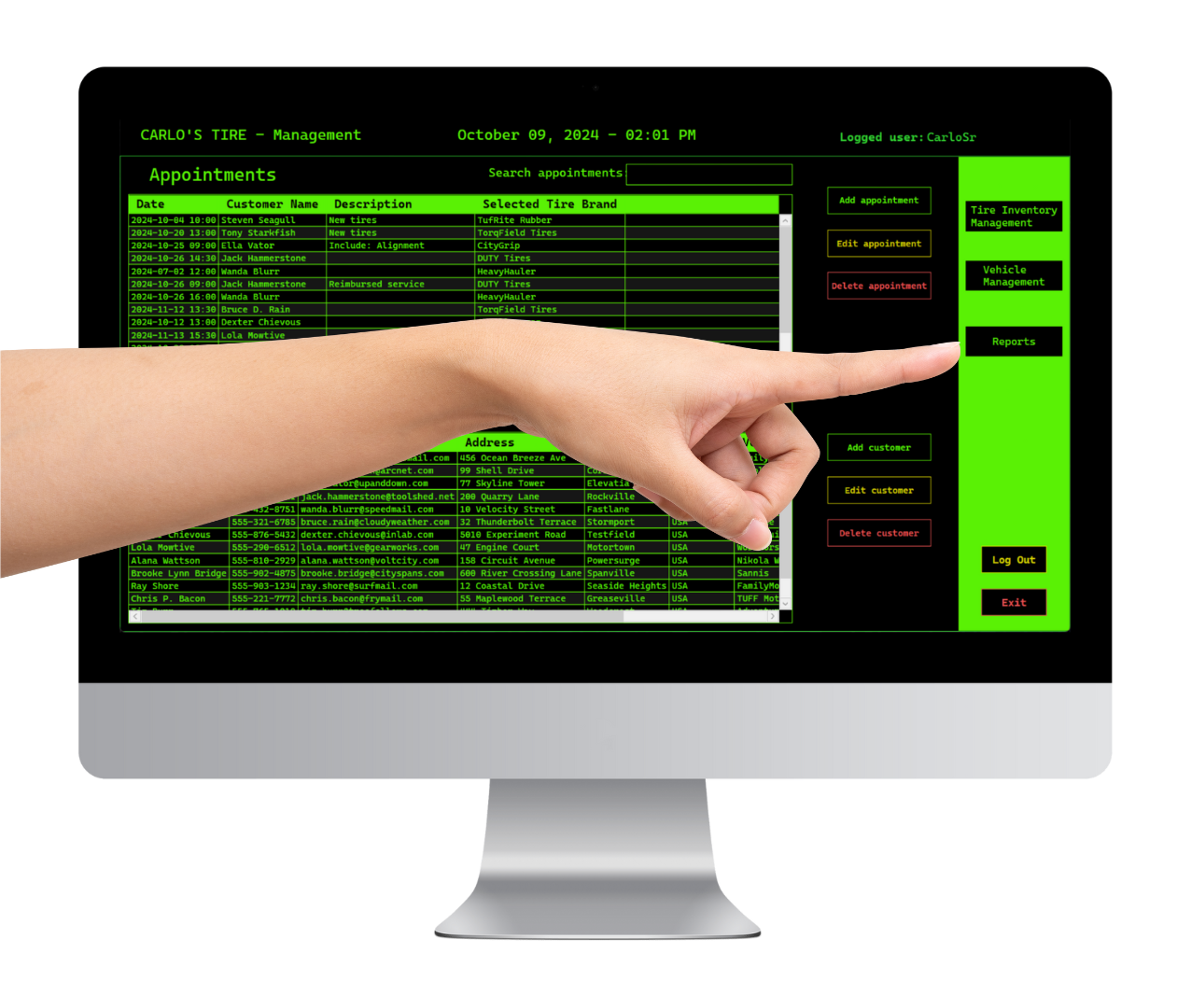 Button to access reporting features